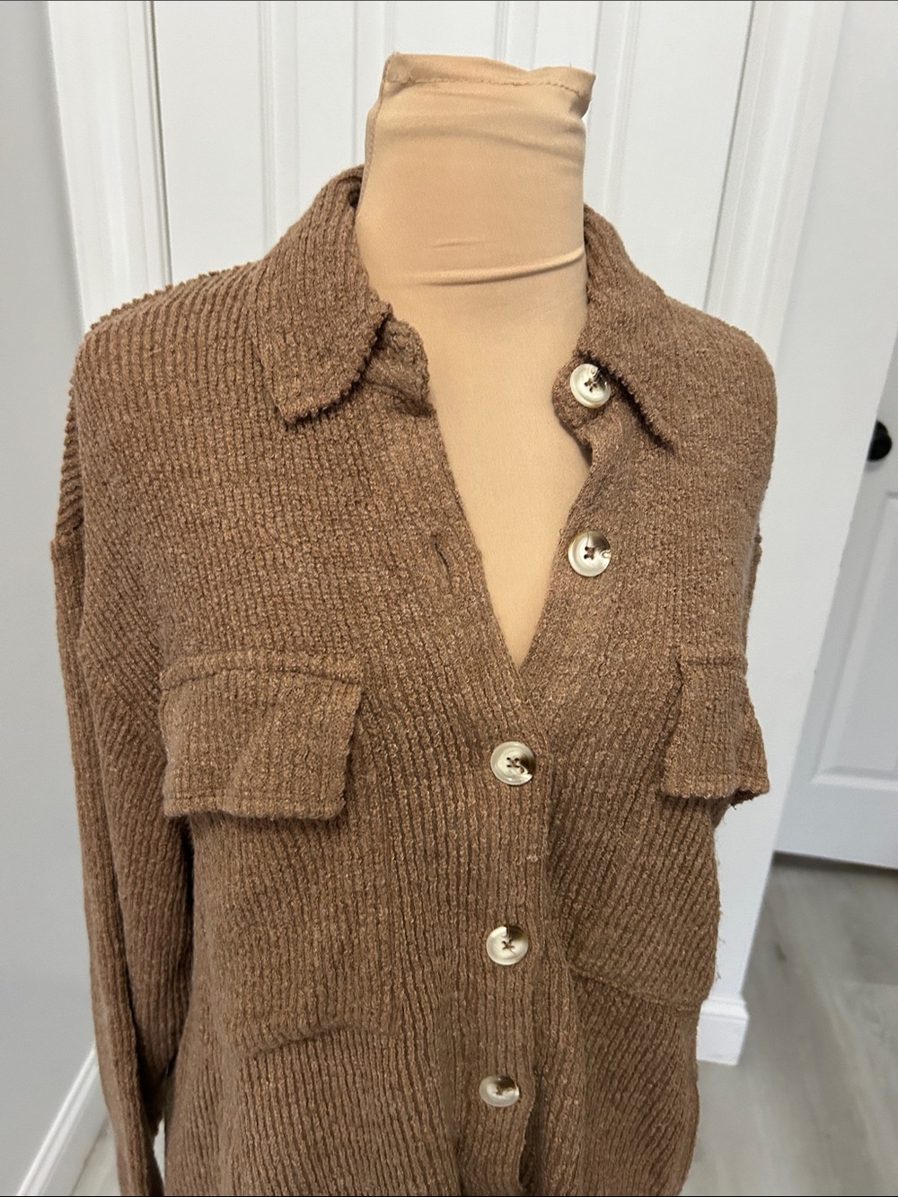 Blue Blush Oversized Ribbed Shacket Brown - Picture 5 of 8